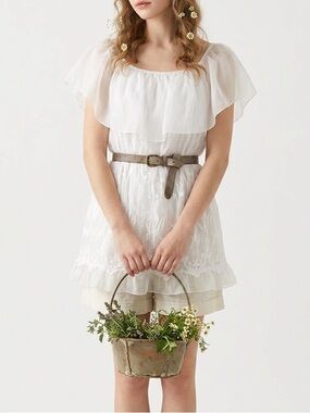 White Ruffle Peasant Tunic Dress